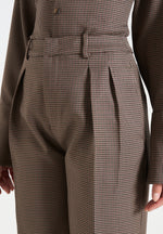 Julie - Houndstooth Twin Pleat Trousers - Brown