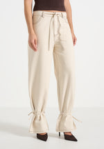 Faye - Wide Mid Rise Jeans With Tie Waist - Cream