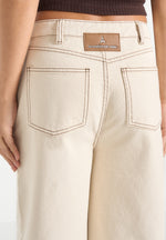 Faye - Wide Mid Rise Jeans With Tie Waist - Cream