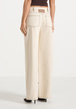 Faye - Wide Mid Rise Jeans With Tie Waist - Cream