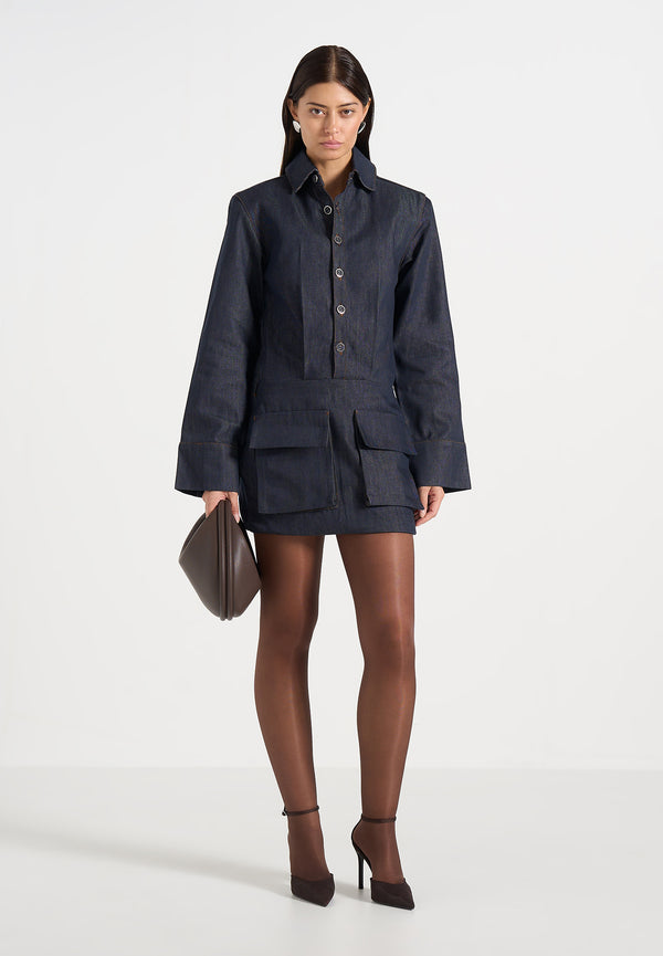 Laure - Cargo Shirt Mini Dress - Indigo