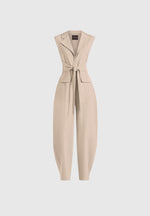 Kira - Tie-Waist Barrel Leg Tailored Jumpsuit - Beige