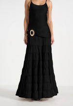 Naomi - Cami Satin Tiered Belted Maxi Dress - Black