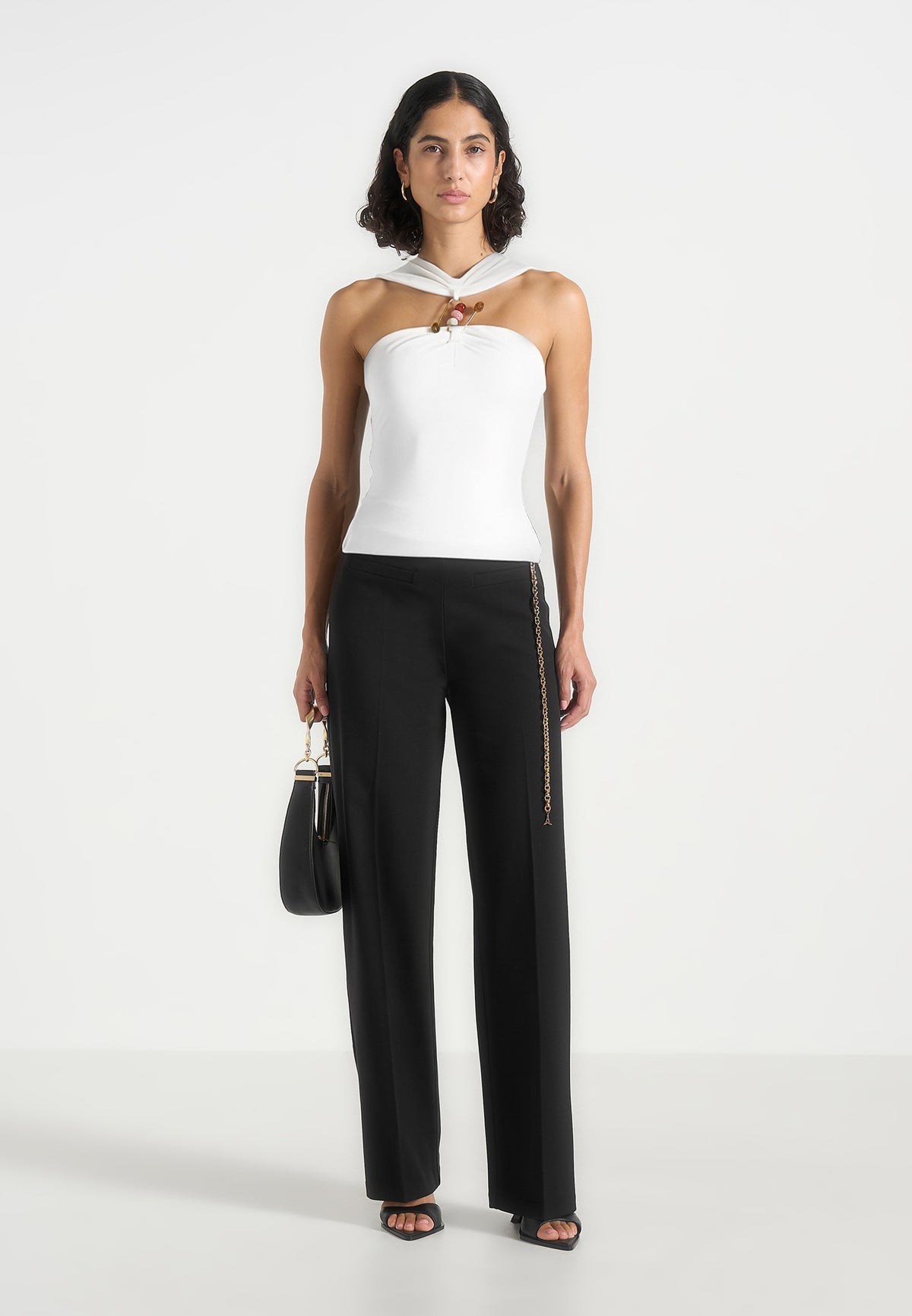 Abigail - Hardware Detail Open-Back Tie Crop Top - White
