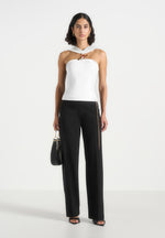 Abigail - Hardware Detail Open-Back Tie Crop Top - White
