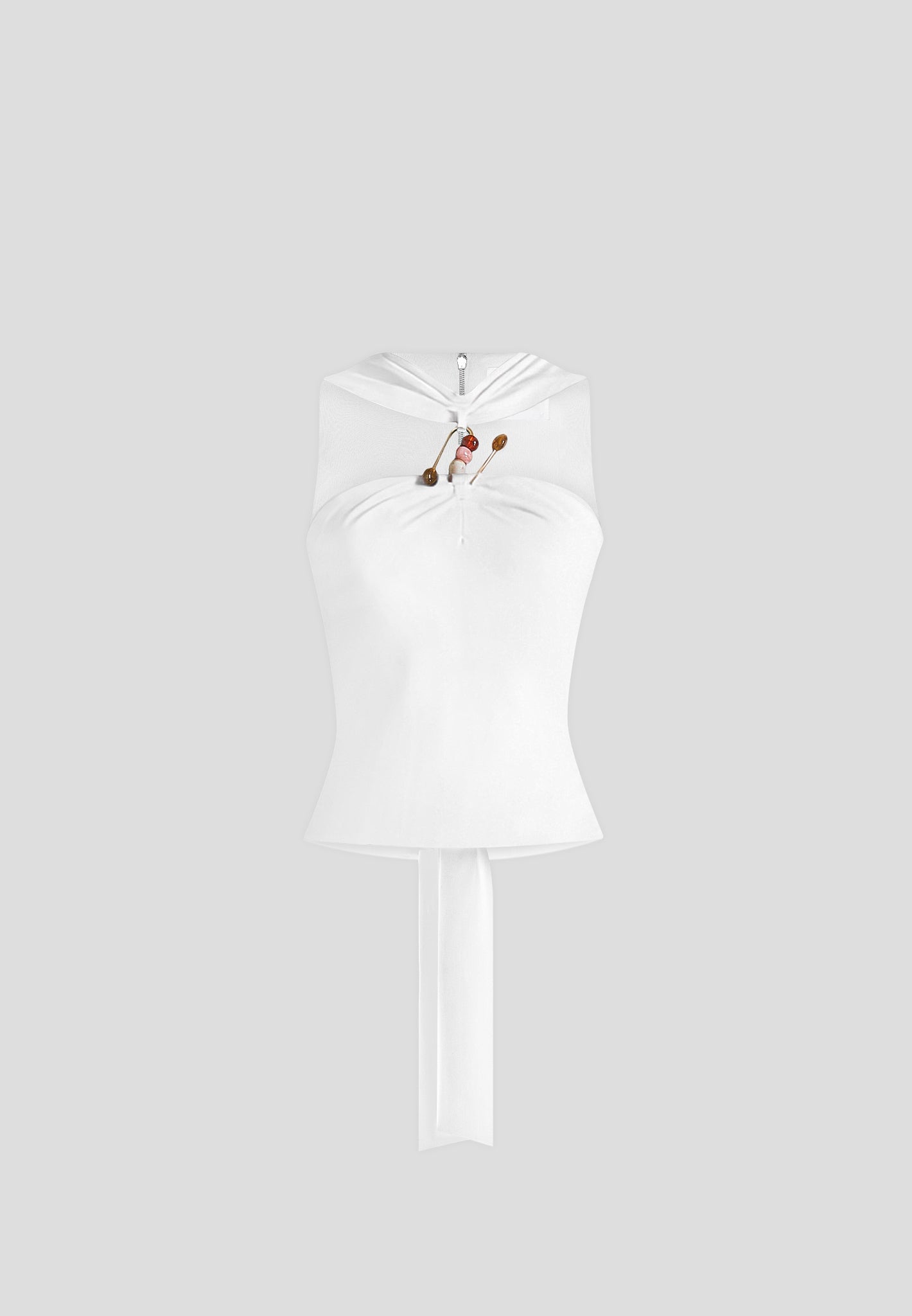 Abigail - Hardware Detail Open-Back Tie Crop Top - White