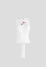 Abigail - Hardware Detail Open-Back Tie Crop Top - White