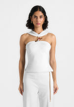 Abigail - Hardware Detail Open-Back Tie Crop Top - White