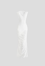 Bridget - V Neck Asym Ruched Maxi Dress - White
