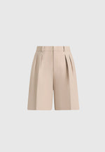 Lorette - Tailored Twin Pleat Shorts - Beige