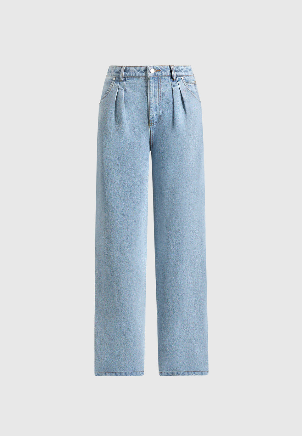 Lucy - Twin Pleat Wide-Leg Denim Jeans - Mid Blue