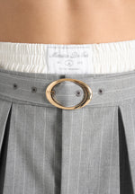 Rebecca - Pinstripe Belted Pleated Skort With Waistband - Grey