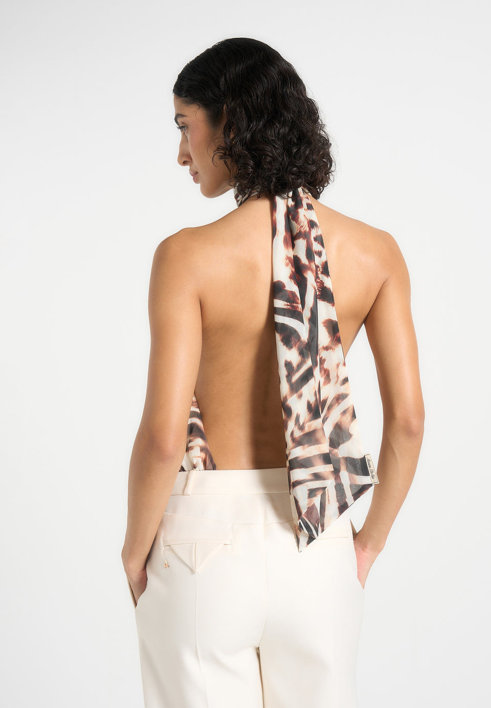 Phoebe - Animal Blouson Tie-Neck Open Back Bodysuit - Multi