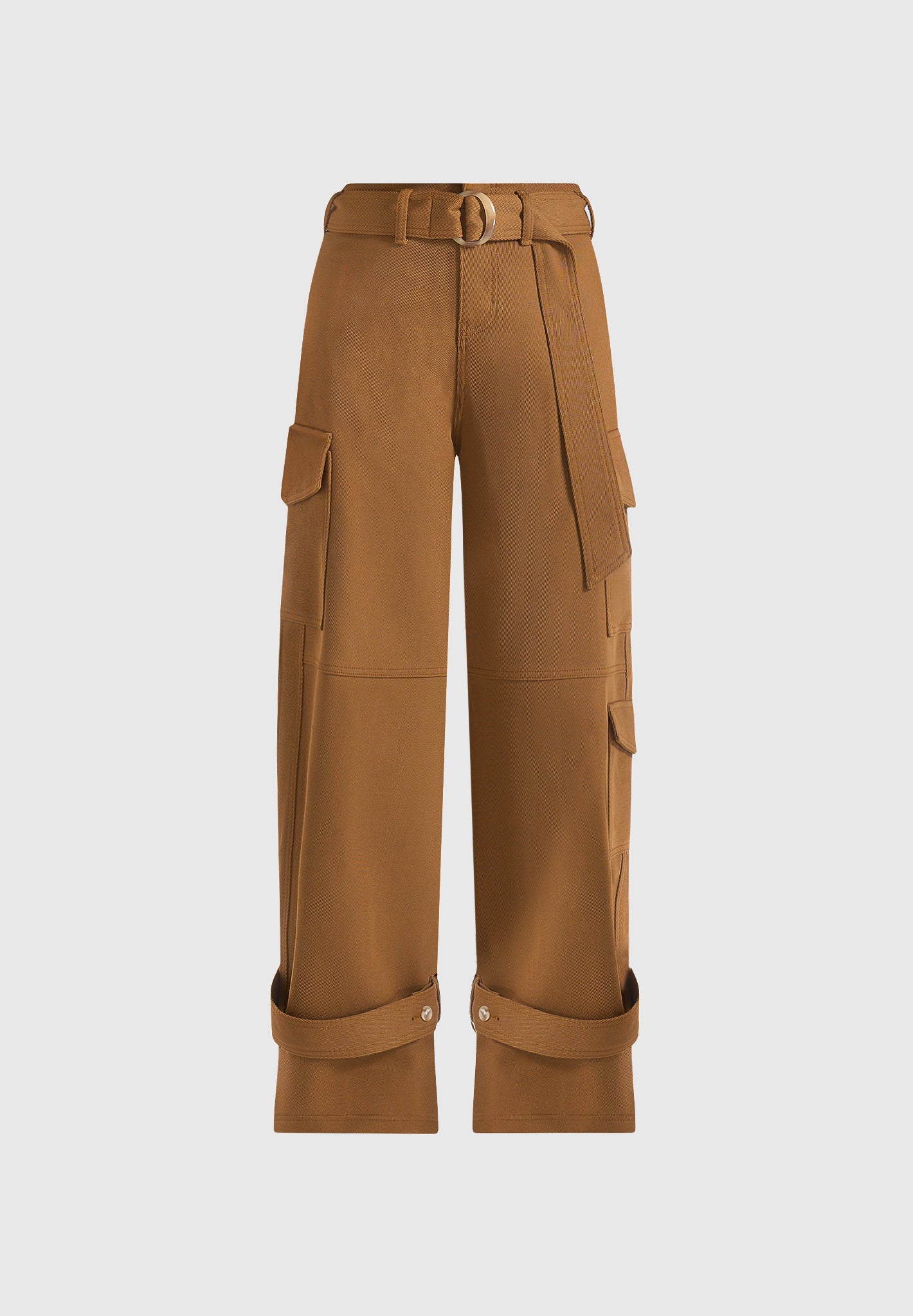 Natalie - Belted Wide Leg Strap Cuff Cargo Pant - Fawn