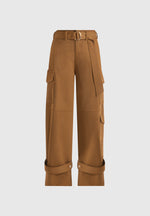 Natalie - Belted Wide Leg Strap Cuff Cargo Pant - Fawn