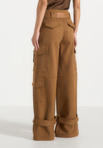 Natalie - Belted Wide Leg Strap Cuff Cargo Pant - Fawn