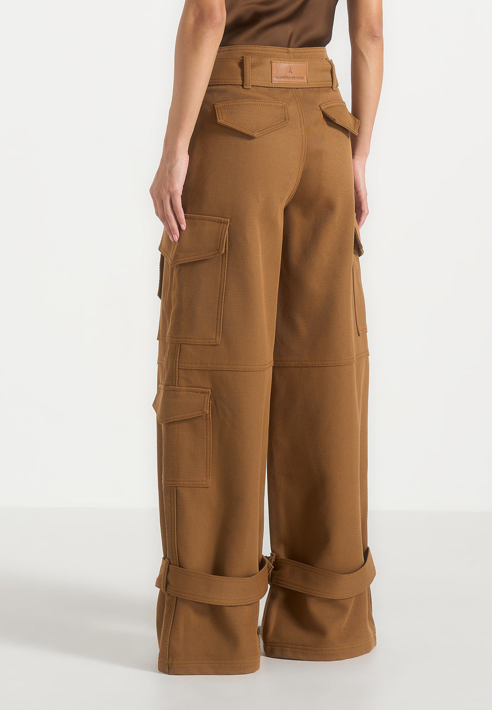 Natalie - Belted Wide Leg Strap Cuff Cargo Pant - Fawn