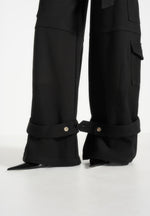 Natalie - Belted Wide Leg Strap Cuff Cargo Pant - Black
