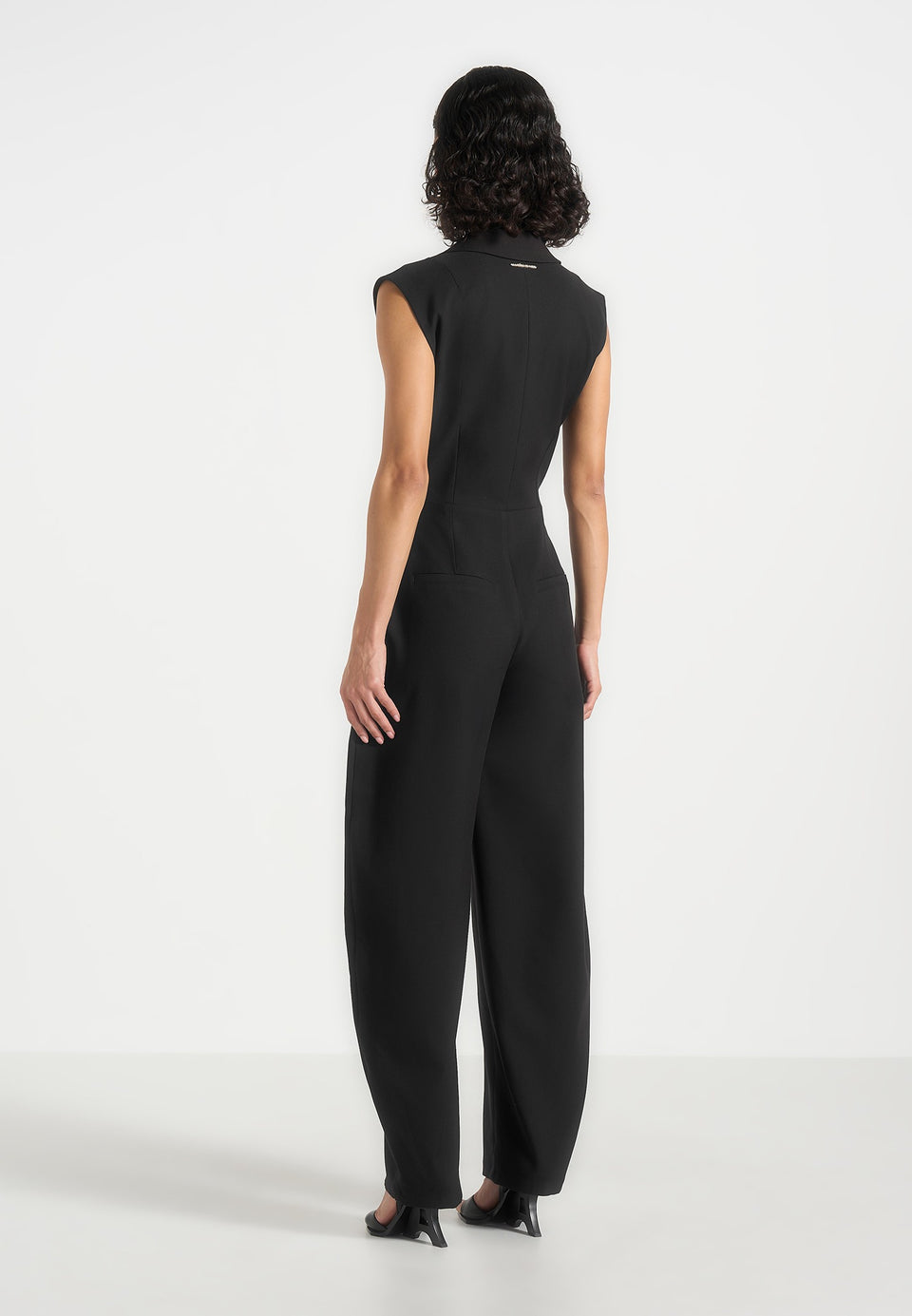 Kira - Tie-Waist Barrel Leg Tailored Jumpsuit - Black