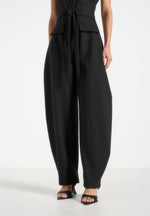 Kira - Tie-Waist Barrel Leg Tailored Jumpsuit - Black