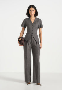 Yolanda - Tailored Peplum Waistcoat - Grey Speckle