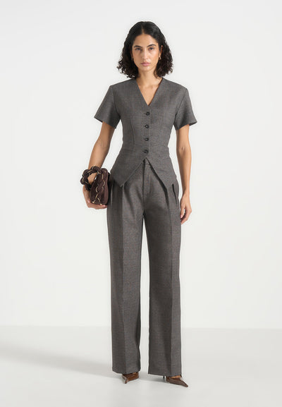 Yolanda - Tailored Peplum Waistcoat - Grey Speckle