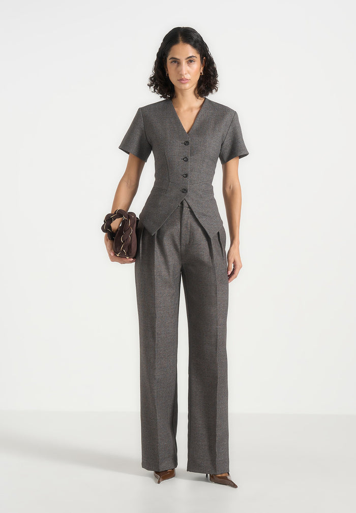 Yolanda - Tailored Peplum Waistcoat - Grey Speckle
