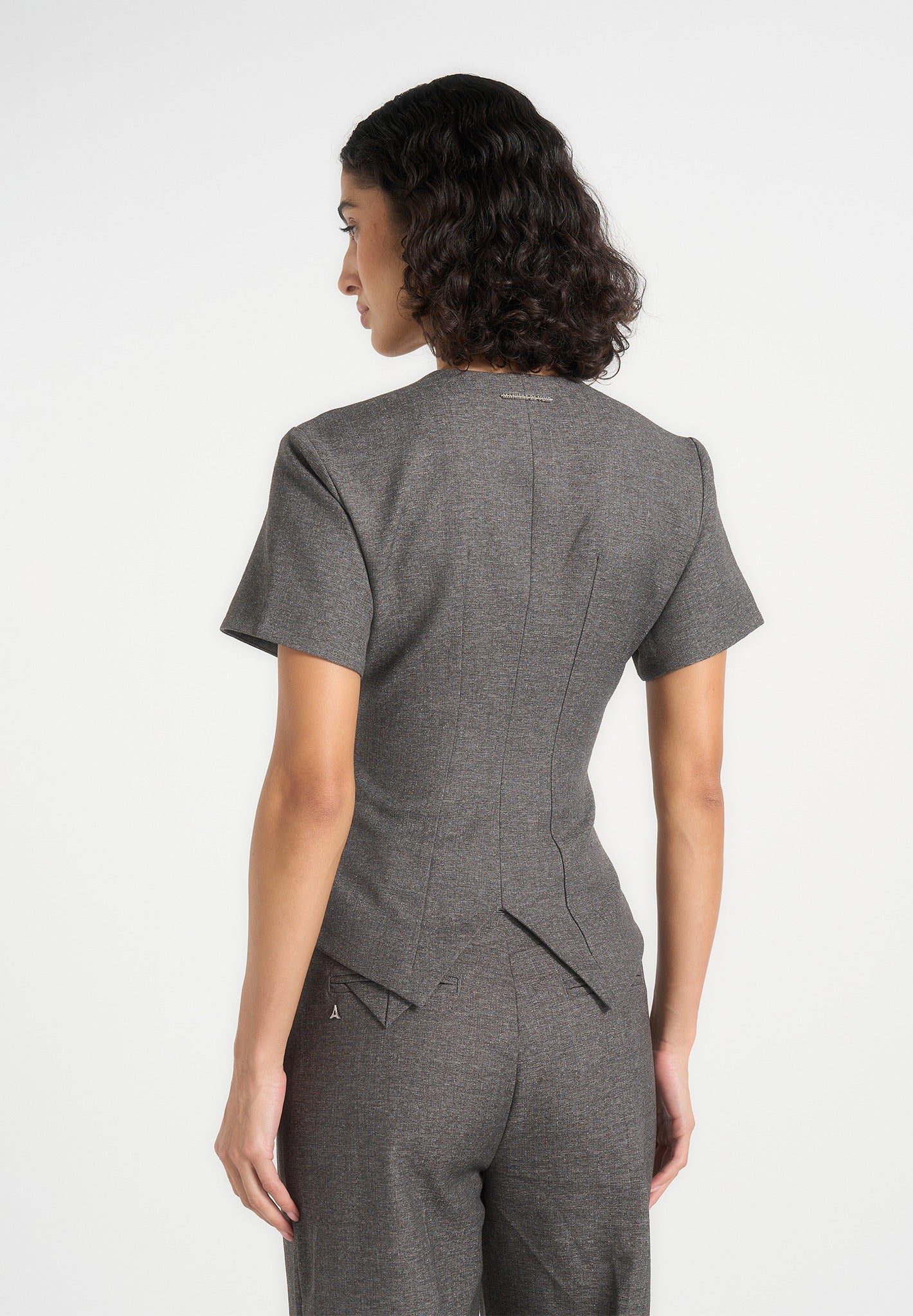 Yolanda - Tailored Peplum Waistcoat - Grey Speckle