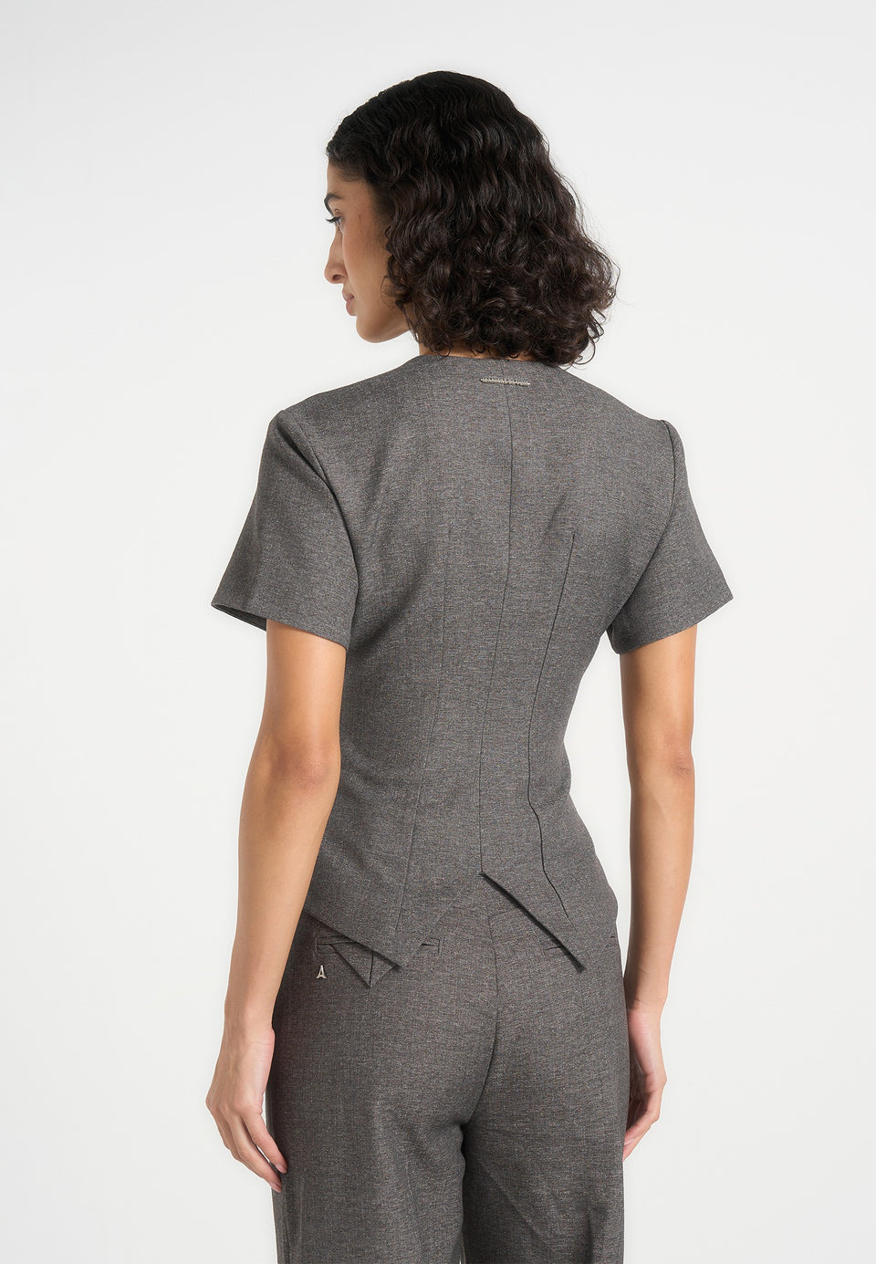Yolanda - Tailored Peplum Waistcoat - Grey Speckle