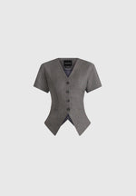Yolanda - Tailored Peplum Waistcoat - Grey Speckle