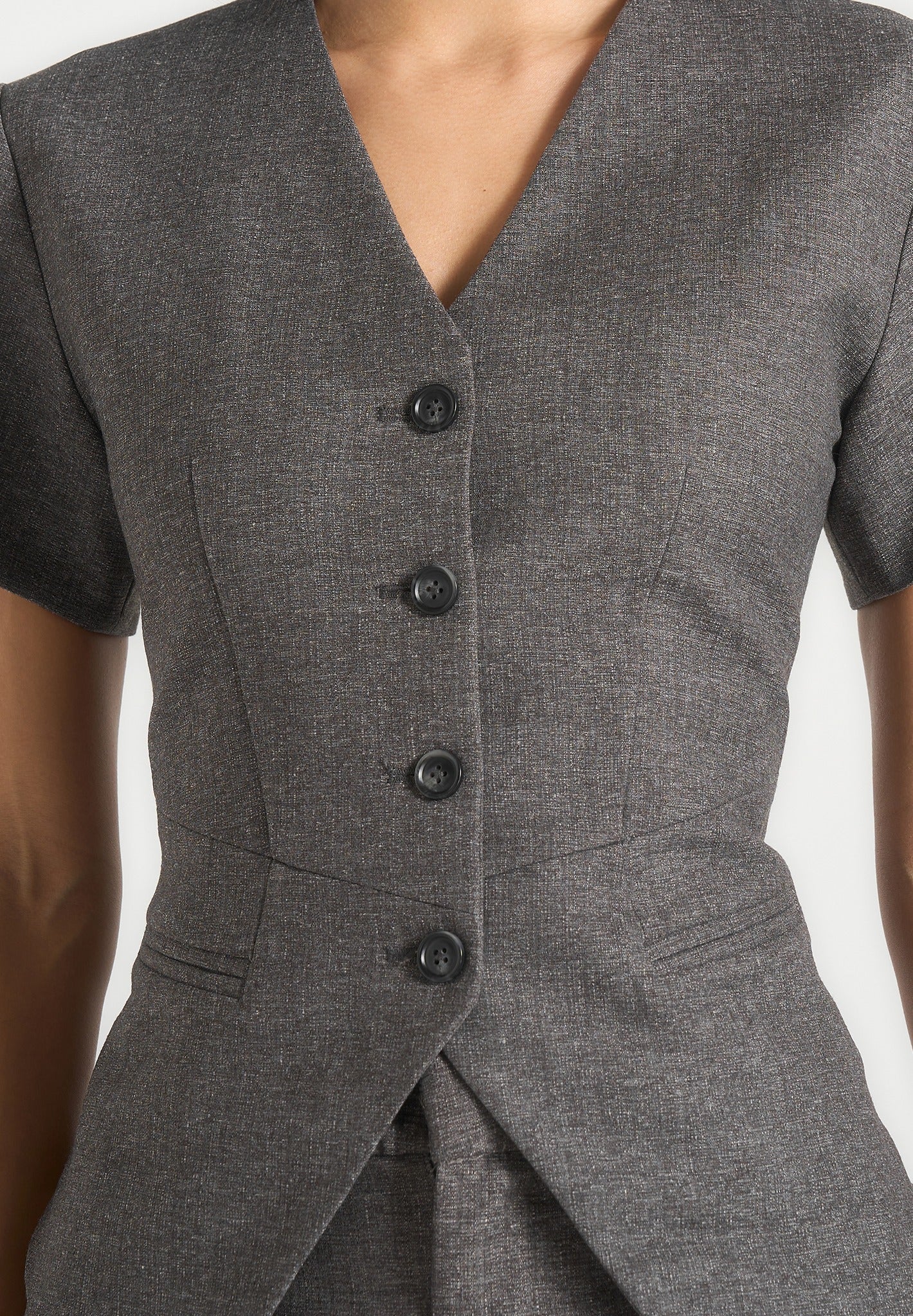 Yolanda - Tailored Peplum Waistcoat - Grey Speckle