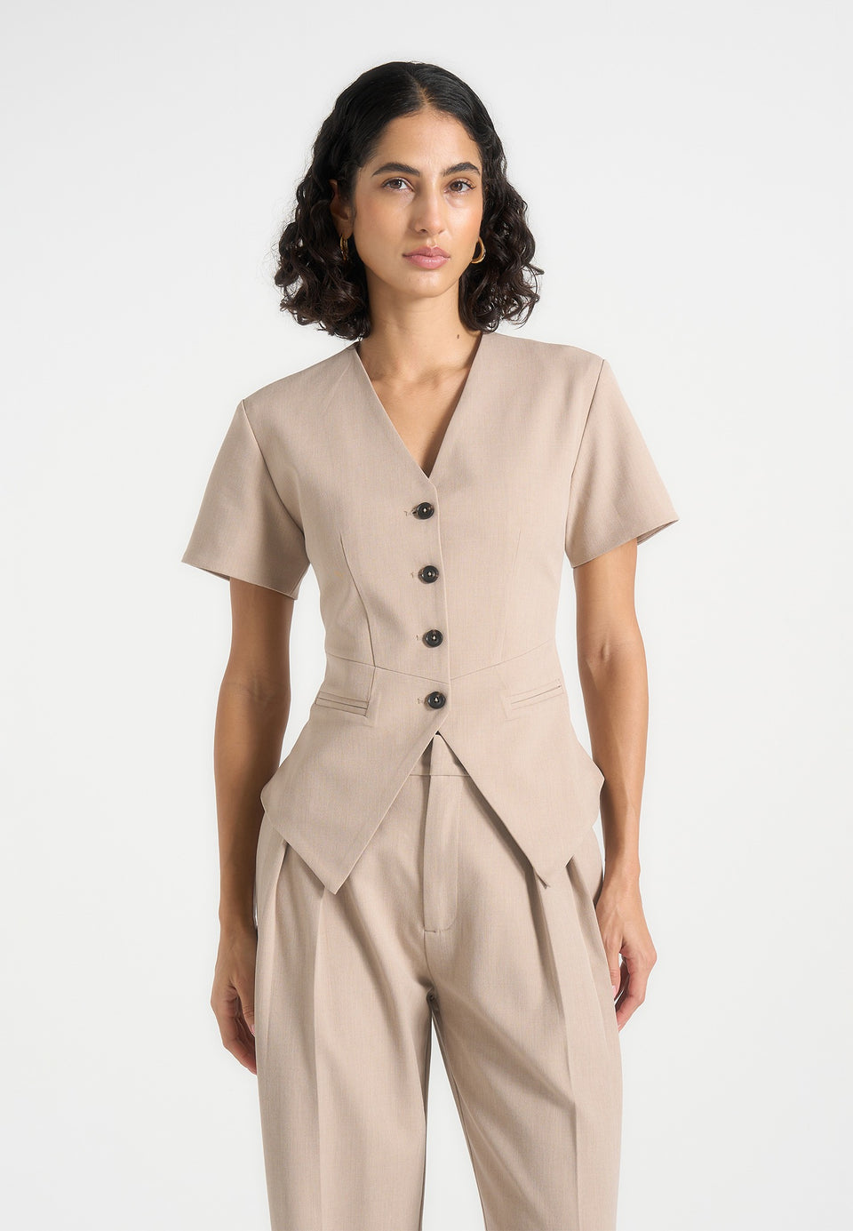 Yolanda - Tailored Peplum Waistcoat - Beige