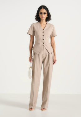 Yolanda - Tailored Peplum Waistcoat - Beige