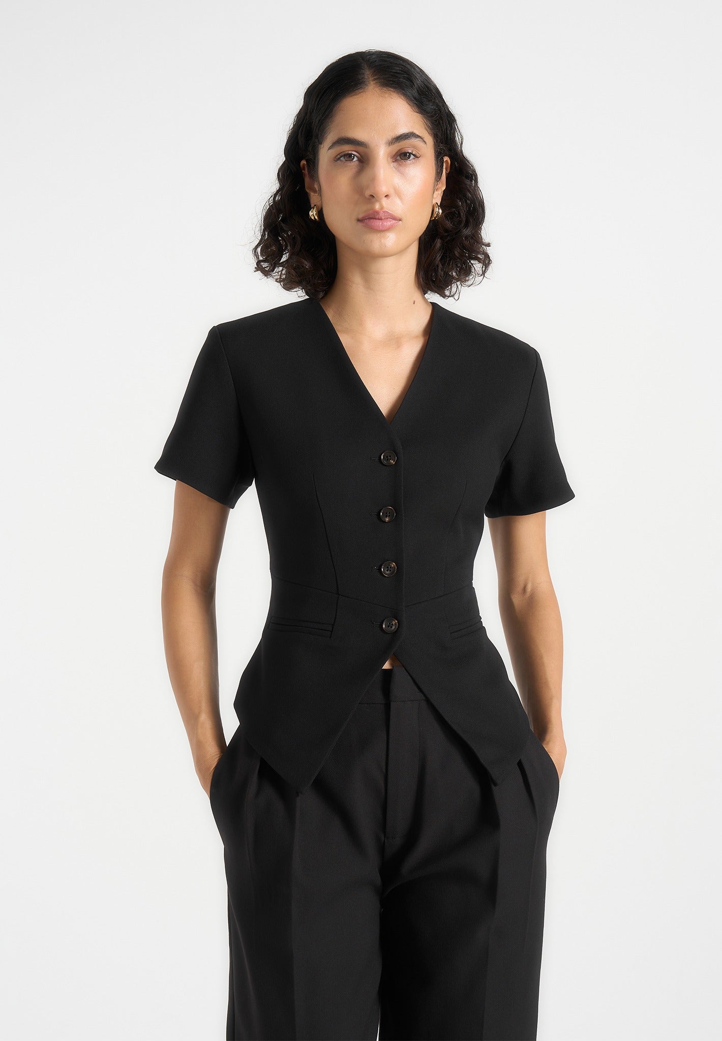 Yolanda - Tailored Peplum Waistcoat - Black