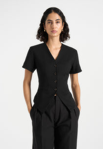 Yolanda - Tailored Peplum Waistcoat - Black