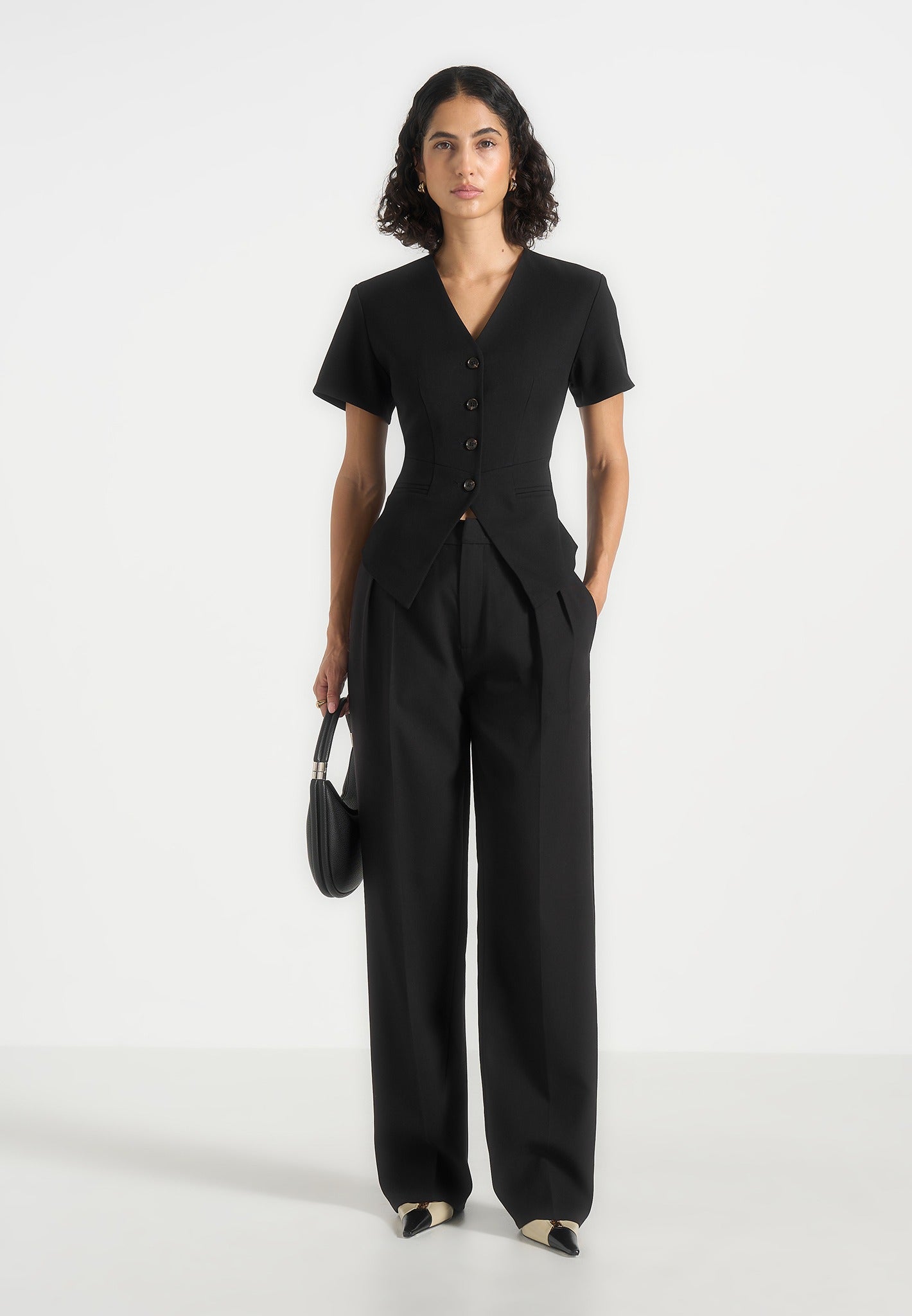 Yolanda - Tailored Peplum Waistcoat - Black