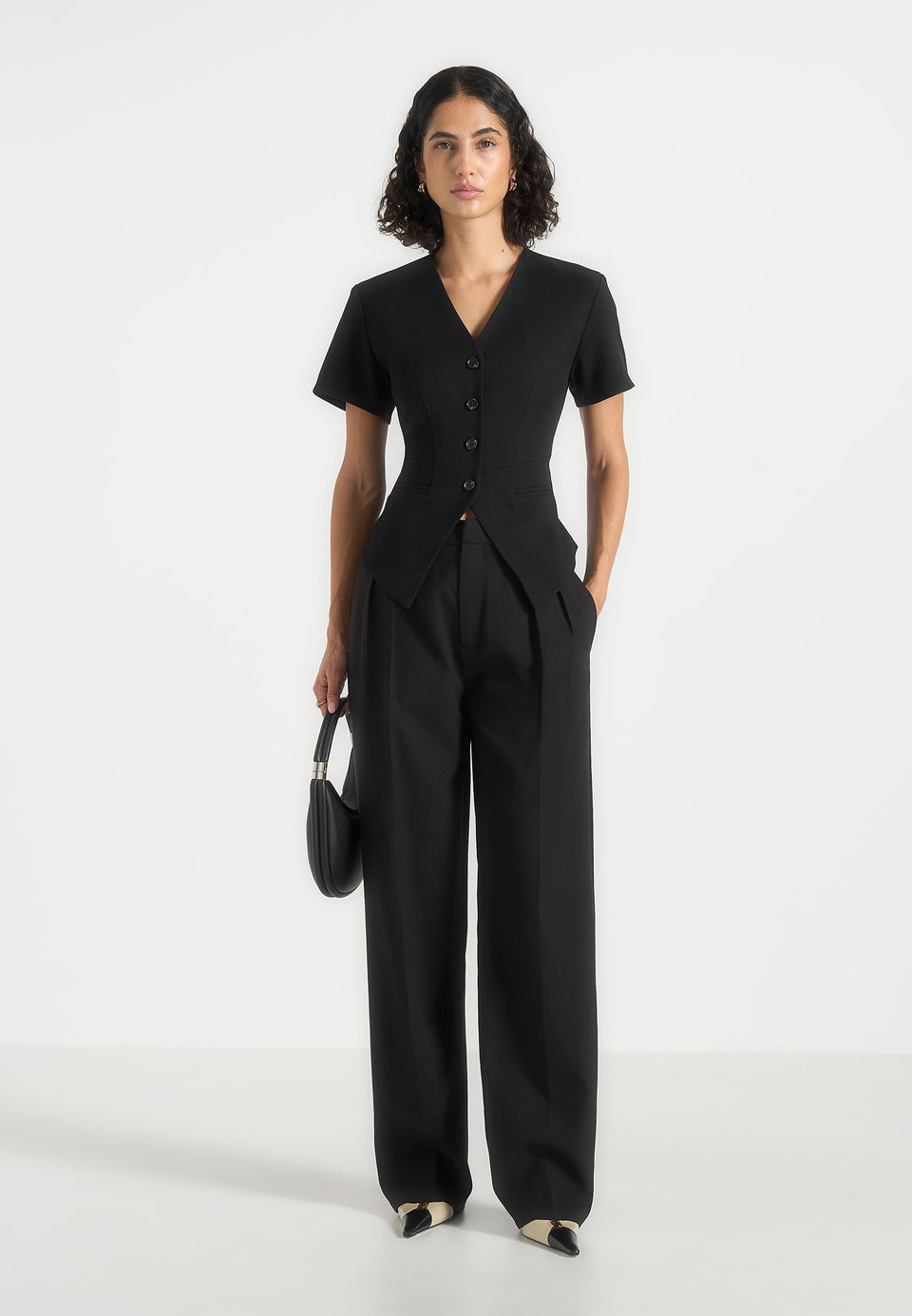 Yolanda - Tailored Peplum Waistcoat - Black