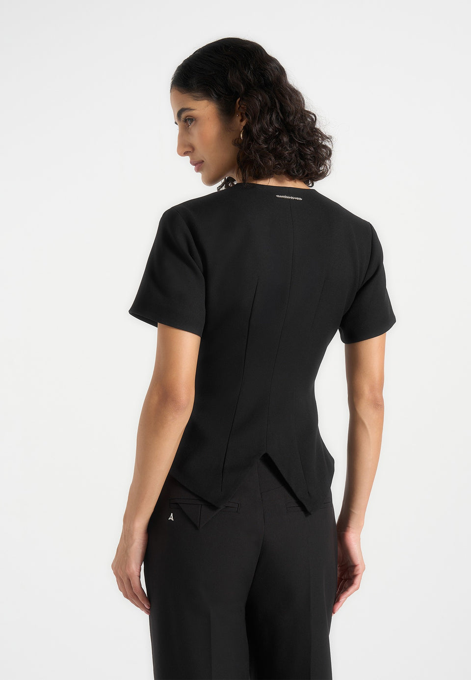 Yolanda - Tailored Peplum Waistcoat - Black