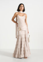 Naomi - Cami Satin Tiered Belted Maxi Dress - Champagne