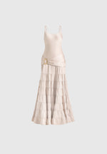 Naomi - Cami Satin Tiered Belted Maxi Dress - Champagne