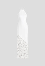 Macy - Halter Neck  Open Back Cotton Crochet Maxi Dress - White