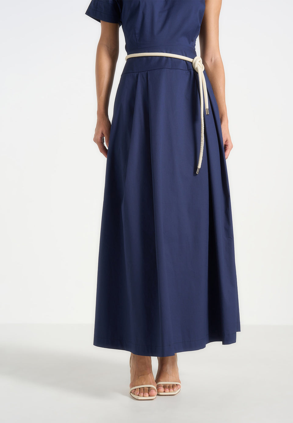 Yara - Asym Tie-Waist Cotton Midi Dress - Navy