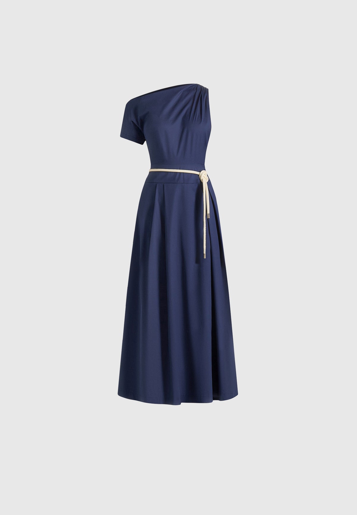 Yara - Asym Tie-Waist Cotton Midi Dress - Navy
