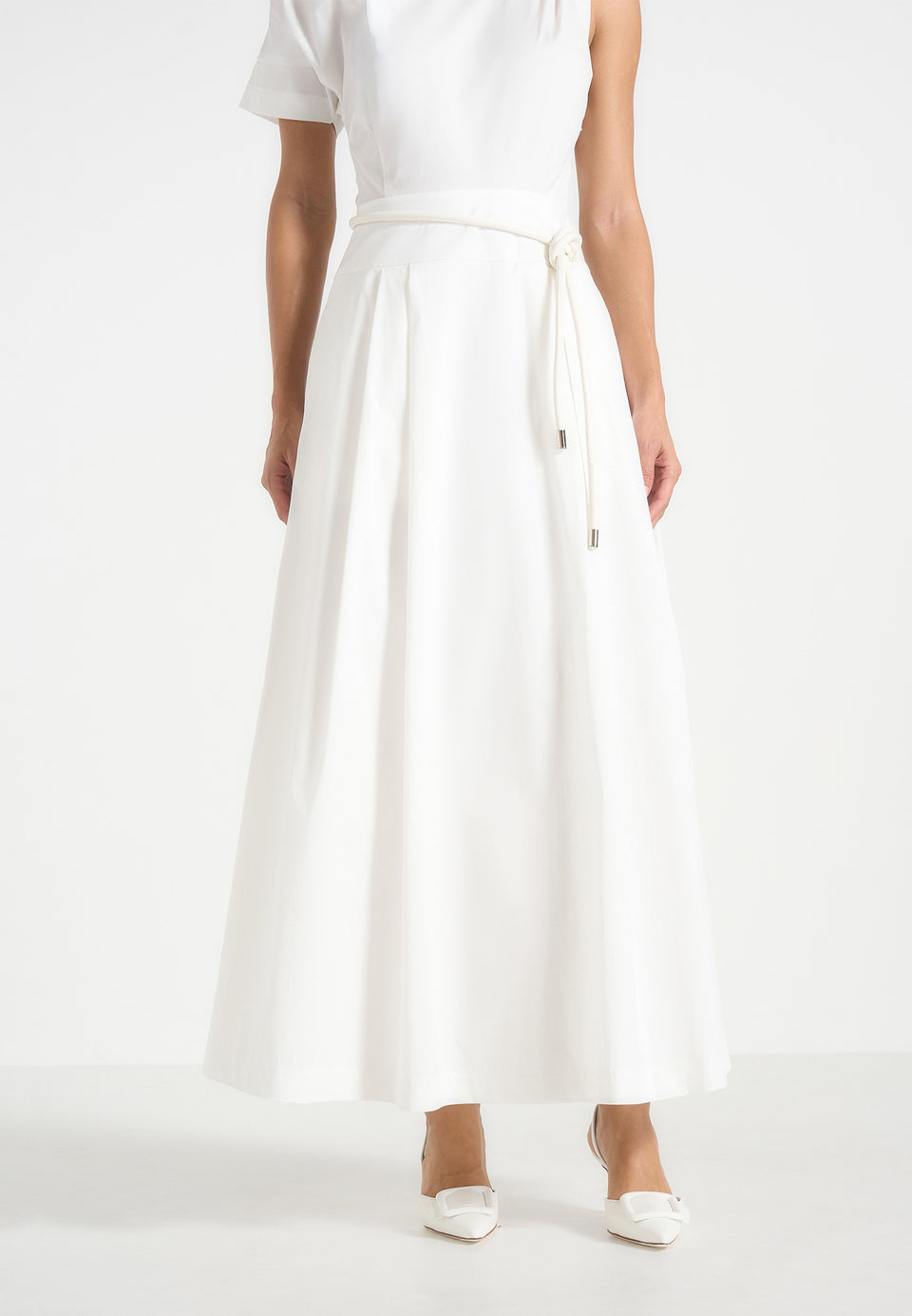 Yara - Asym Tie-Waist Cotton Midi Dress - White