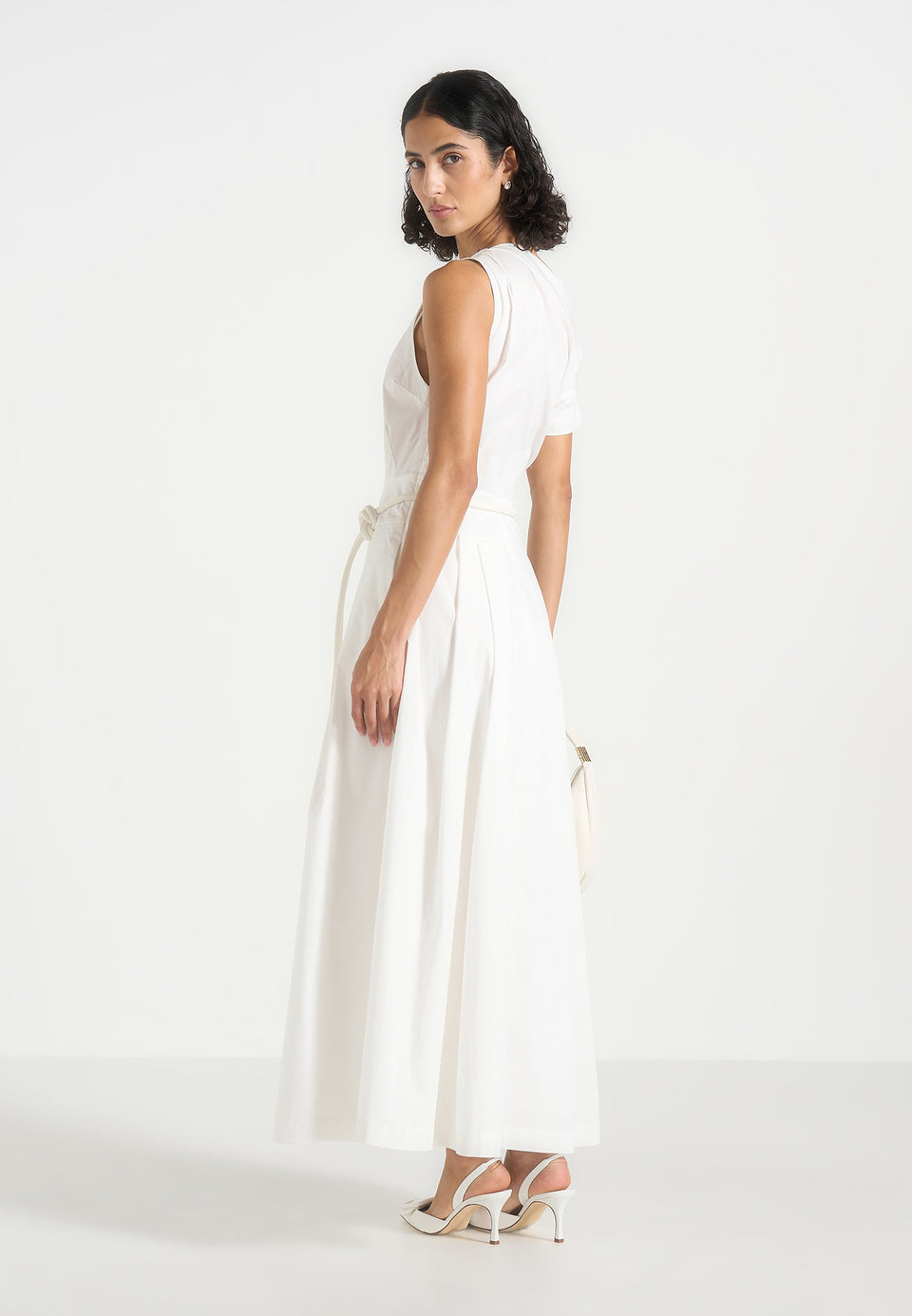 Yara - Asym Tie-Waist Cotton Midi Dress - White