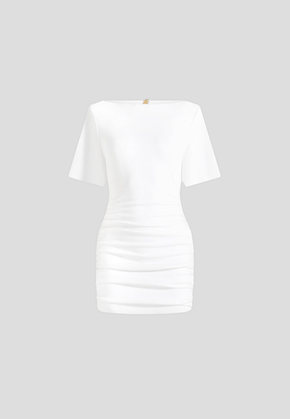 Summer - Ruched Open-Back Cotton T-Shirt Mini Dress - White