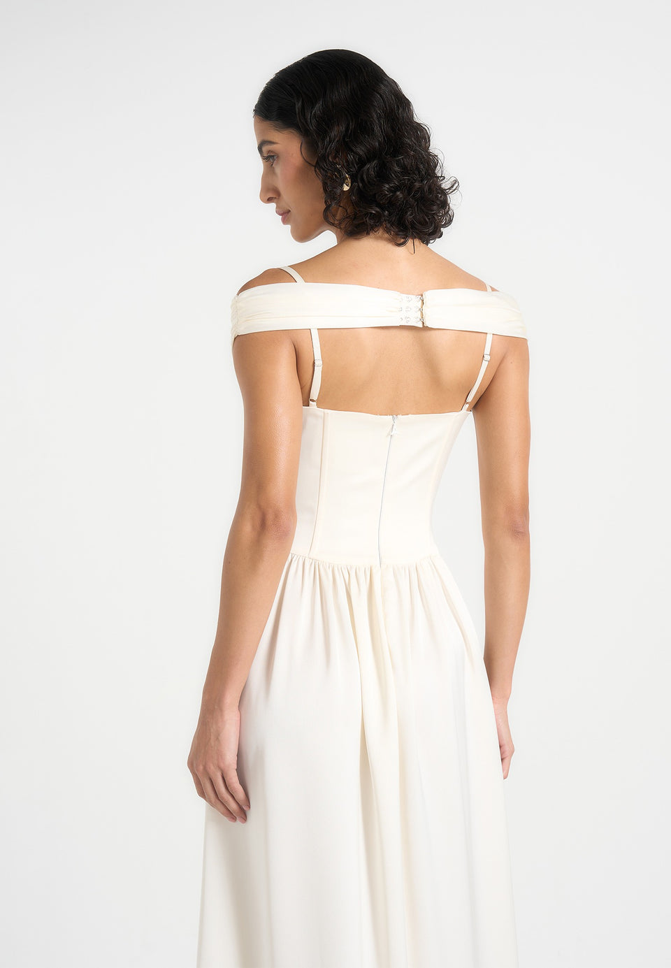 Sia - Off-Shoulder Satin Corset Maxi Dress - Ivory
