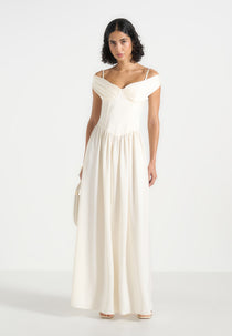 Sia - Off-Shoulder Satin Corset Maxi Dress - Ivory