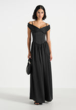 Sia - Off-Shoulder Satin Corset Maxi Dress - Black