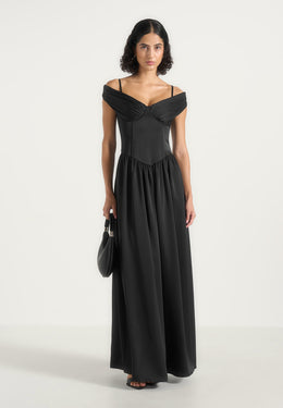 Sia - Off-Shoulder Satin Corset Maxi Dress - Black